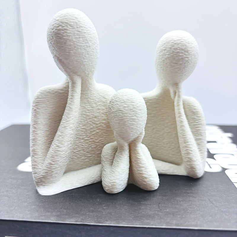 3D Family of Three Abstract Minimalist Statue for Light Luxury Home Decor
