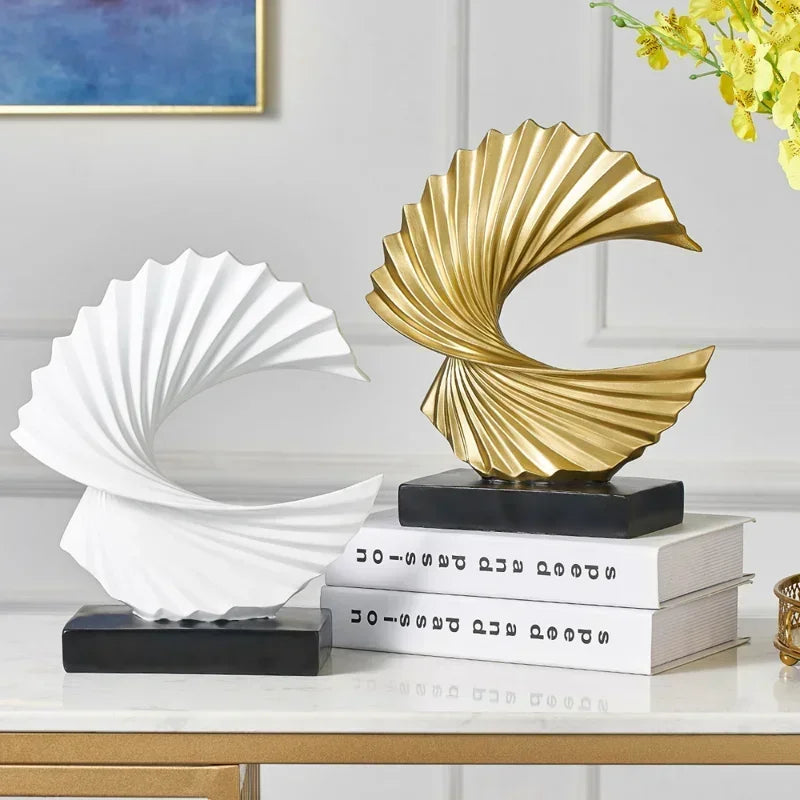 Modern Abstract Resin Sculpture – Golden Art Statue for Home or Office Decor
