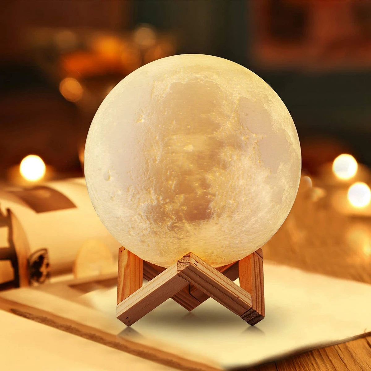 Moon Lamp 8cm – LED Night Light, Battery-Powered, With Stand, Starry Bedroom Decor & Kids Gift