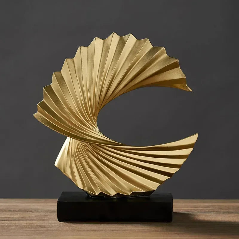 Modern Abstract Resin Sculpture – Golden Art Statue for Home or Office Decor