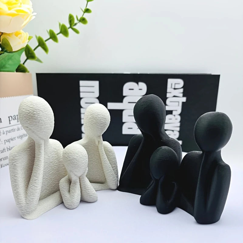 3D Family of Three Abstract Minimalist Statue for Light Luxury Home Decor